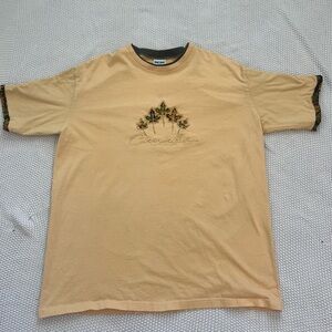 Vtg Cityscape 100% Cotton Yellow Canada Lake Louise Embroidered Woman's Xl